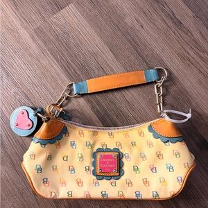 Dooney & Bourke Vintage Yellow Multicolor DB Logo Handbag with Teal Trim